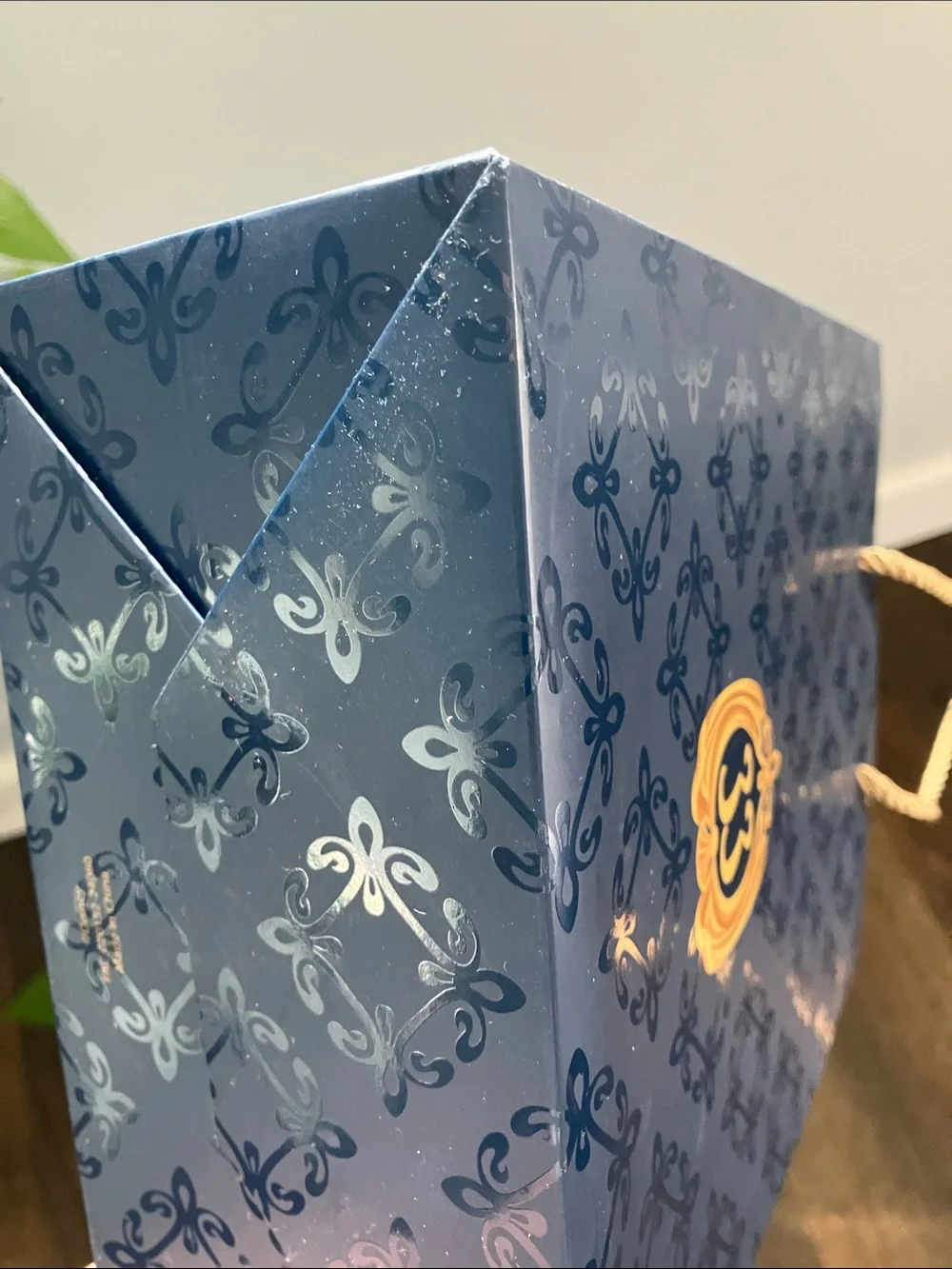 Navy Decorative Gift Bag with Gold Rope Handles